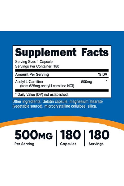 Nutricost Acetyl L-Carnitine (ALCAR) 500mg, 180 Capsules - Non-GMO, Gluten Free