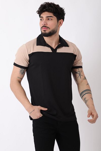 Stilkombin تي شيرت بياقة أبوش مجزأة JS C-007_30415