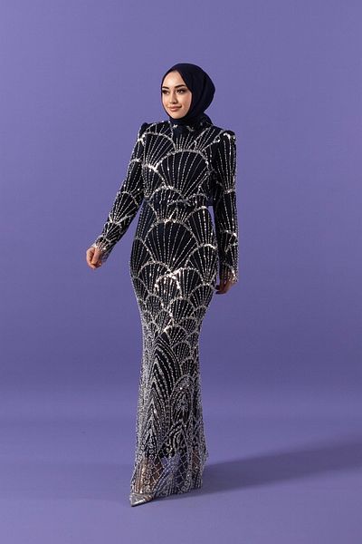 Stilife فستان سهرة بتصميم هازال باللون الأزرق الداكن