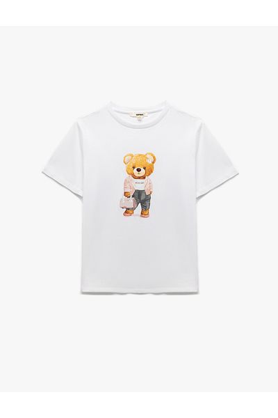 Koton Short Sleeve Crew Neck Cotton Teddy Bear Printed T-Shirt