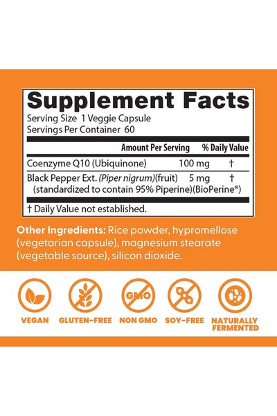 Doctor's Best High Absorption CoQ10 with BioPerine, Vegan, Gluten-Free, 100 mg, 60 Caps