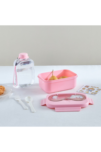Home Box Neo Unicorn Lunch Box and Bottle Set with Spoon and Fork 550 ml