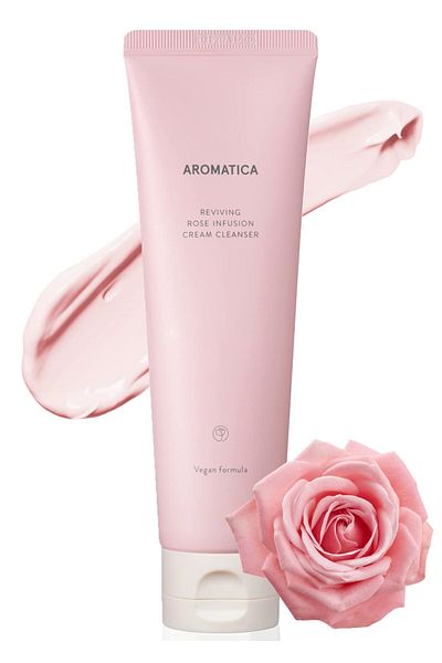Aromatica Reviving Rose Infusion Cream Cleanser 5.11oz, Hydrating Foam for Dry Skin | Vegan, Cruelty-Free