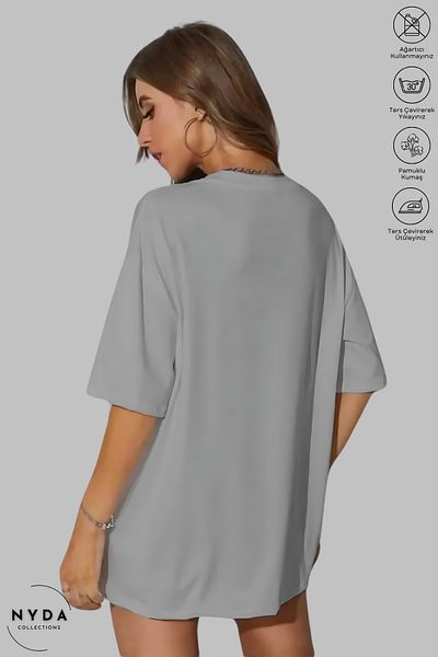 Nyda Collections Γυναικείο κοντομάνικο μπλουζάκι με λαιμόκοψη Leopard Heart με στάμπα από βαμβακερό oversize