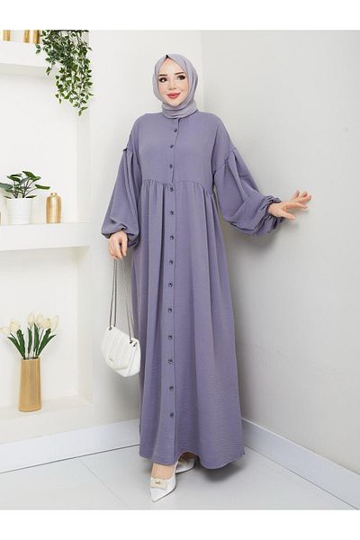 moda armanc Buttoned Ayrobin Lilac Hijab Dress