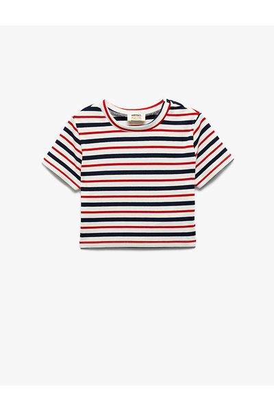 Koton Καμισόλα Crew Neck Ριγέ Ecru Κοριτσίστικο T-shirt 5skg10474ak