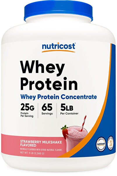 Nutricost Whey Protein Concentrate (Strawberry Milkshake) 5LBS - Gluten Free & GMO Free