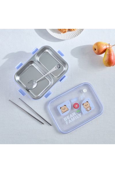 Home Box Neo Bear Family 2-Grid Stainless Steel Lunch Box 800 ml