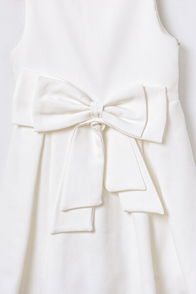 Bebüş Παιδικό φόρεμα με λουράκι ύφασμα κρεπ ύφασμα φιόγκο λεπτομέρεια εκρού 15694