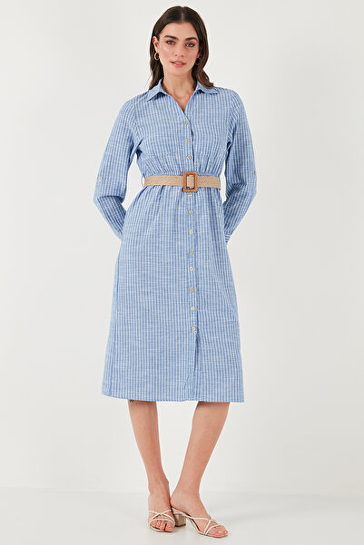 Lela Φόρεμα πουκάμισο μίντι μήκους από βαμβακερή κανονική εφαρμογή 67810301