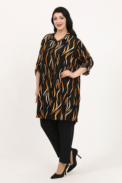 By Alba Collection Women's Brick Patterned Cotton Viscose Large Size Tunic