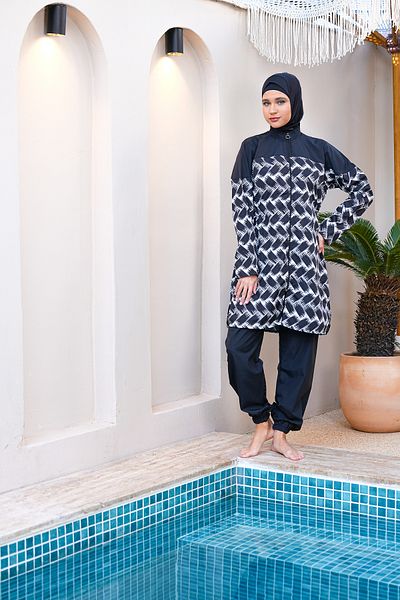 SEBOTEKS Parachute Fabric Full Length Zippered Fully Covered Hijab Swimsuit 3830