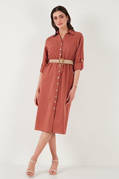 Lela Φόρεμα πουκάμισο μίντι μήκους από βαμβακερή κανονική εφαρμογή 67810301