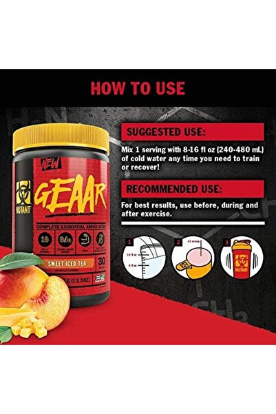 MUTANT GEAAR EAA & BCAA Powder with Leucine, Electrolytes, Coconut Water - Tiger's Blood, 30 Servings, 378g