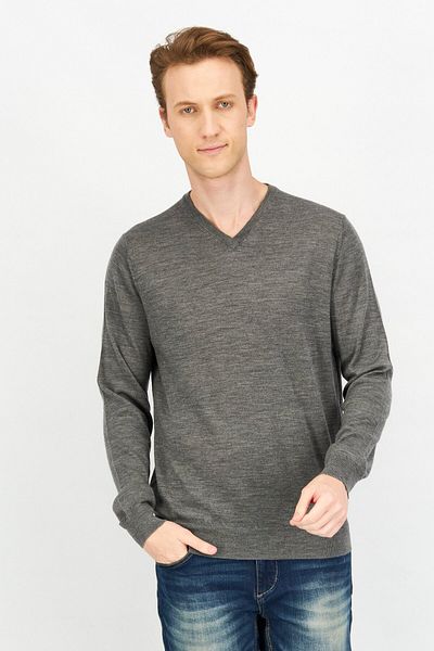 CELIO Men V-neck Long Sleeve Heather Sweatshirts, Grey