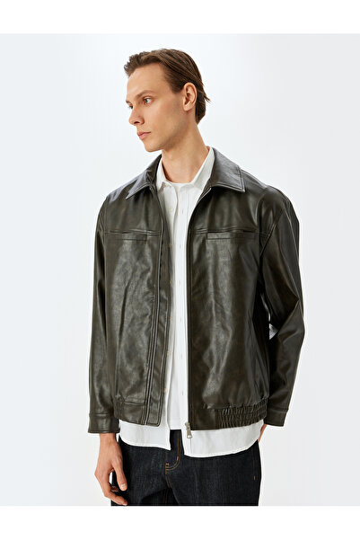 Koton Μπουφάν από συνθετικό δέρμα με φερμουάρ με λεπτομέρεια τσέπης από βισκόζη