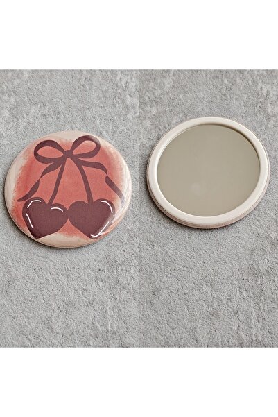SiestaAccessories Kalpli Fiyonklu Kiraz Cep Aynası / Buton Rozet Ayna