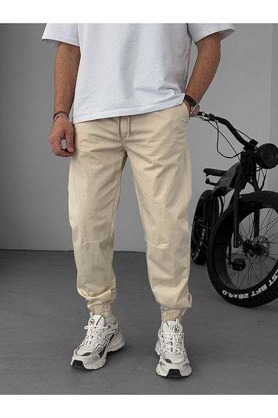 BYBASICMAN Beige Dizi Stitched Gabardine Jogger Yp-5018
