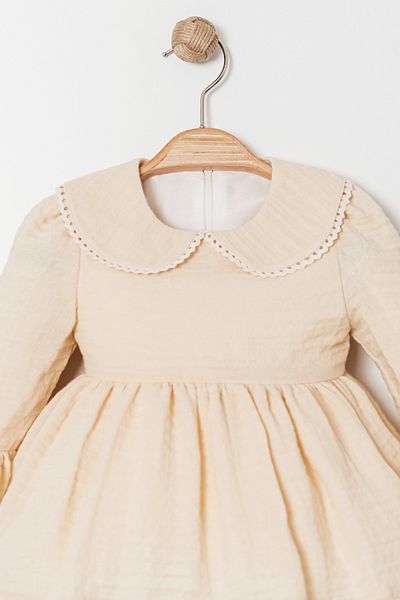 Bebüş Lined Cotton Fabric Lace Detail Dress 15325
