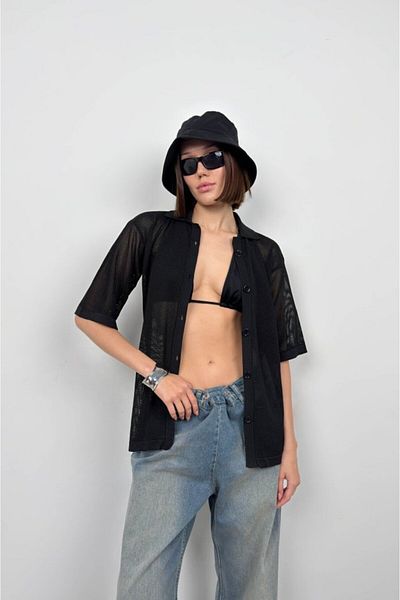 İpeksi Silky Polo Neck Mesh Blouse
