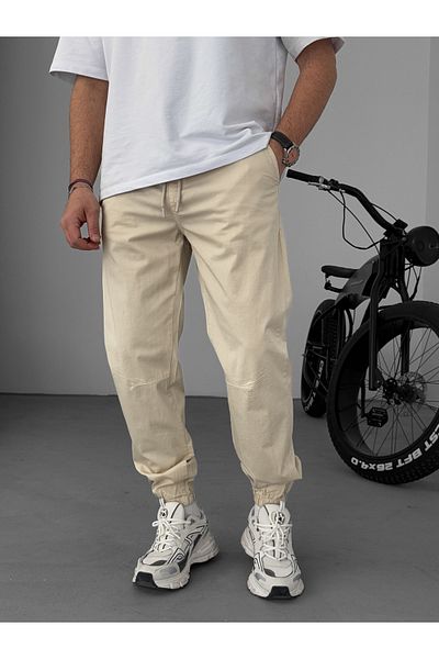 BYBASICMAN Beige Dizi Stitched Gabardine Jogger Yp-5018