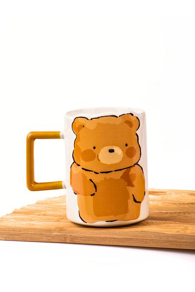 MUKKO HOME Cute Bear Embossed Porcelain Mug - 350 Ml, Hand Decor Painting, Stylish and Durable Mug