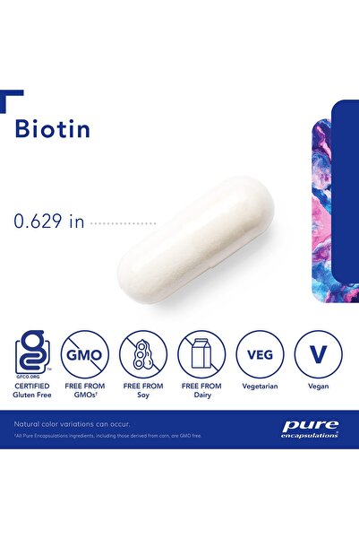 Pure Encapsulations Biotin 8 mg - B Vitamin for Hair, Skin, Nails, Metabolism & Stress Relief - 60 Capsules