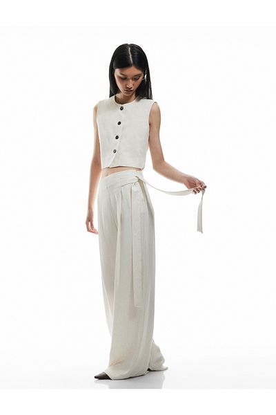 Koton Viscose - Linen Blended Palazzo Trousers with Pocket Binding Detail