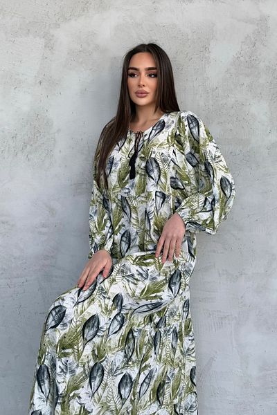 ASEDE 100% Viscose Bohemian Alaçatı Dress Buttoned Viscose Dress Suitable for Hijab
