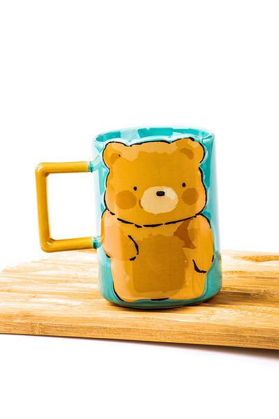 MUKKO HOME Cute Bear Embossed Porcelain Mug - 350 Ml, Hand Decor Painting, Stylish and Durable Mug