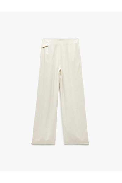 Koton Viskóza - Lněné kalhoty Palazzo se směsí s kapsami a šněrováním