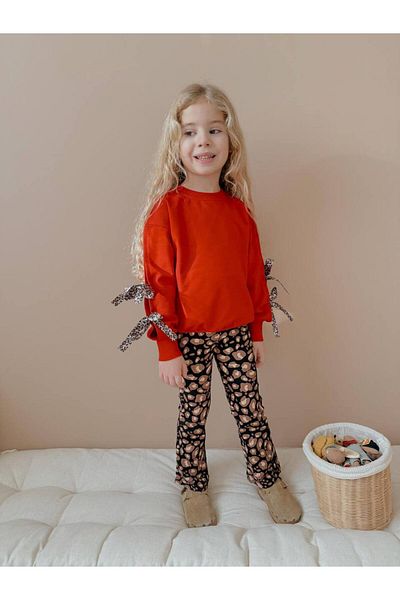 YİGİT BUTİK Girl's Bottom and Top Set with Leopard Leggings