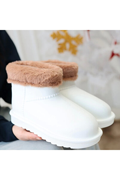 Skygo Mordi White Oval Toe Waterproof Boots with Fur Inside