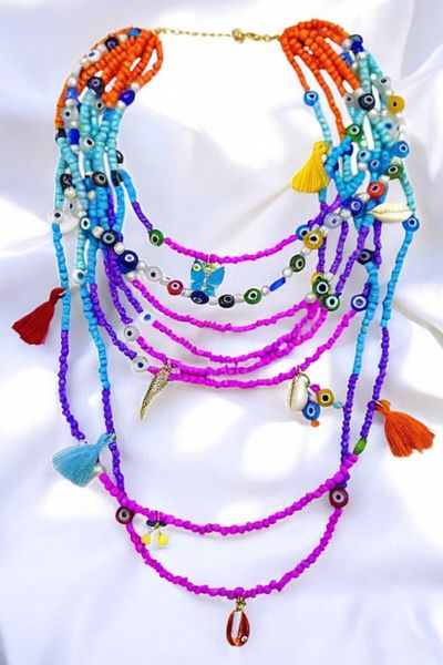 PETEK AKSESUAR Summer Colorful Multiple Bead Necklace