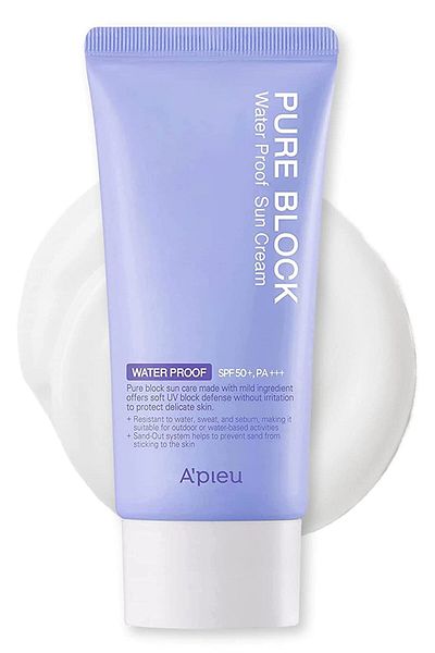 A'PIEU Pure Block Waterproof Sunscreen SPF50+/PA+++ 50ml | Sweat-proof, Reef Safe Korean Sunscreen