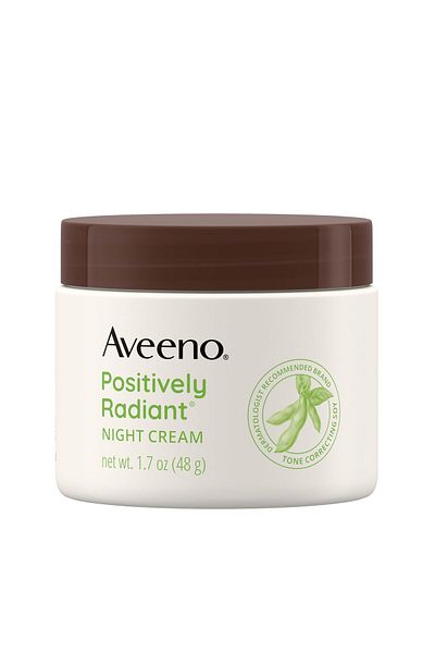AVEENO Positively Radiant Night Cream with Soy & Niacinamide, Evens Tone & Texture, Hypoallergenic, 1.7 oz