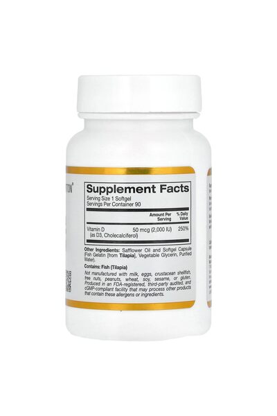 California Gold Nutrition Vitamin D3, 50 mcg (2,000 IU), 90 Fish Gelatin Softgels
