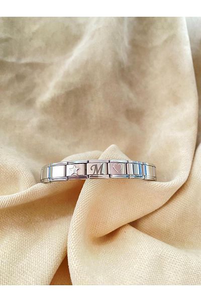 bijoux uniques Italian Charm Bracelet with Letter m Heart & Star