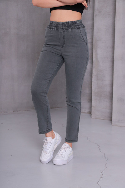 NEŞA KOTÇU GRİ Kadın Kot Pantolon Beli Lastikli Yüksek Bel Likralı Büyük-Küçü...