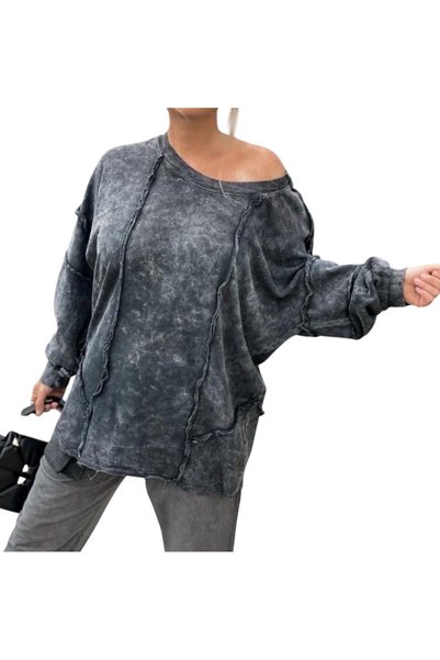 PHUTİ COLLECTION YIKAMALI KUMAŞ TASARIM ANRASİT SWEATSHIRT
