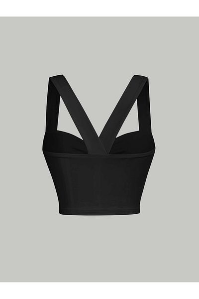 poswicon Μαύρο Summer Crop Baggy με φαρδύ ώμο και φαρδύ σχέδιο μπροστά