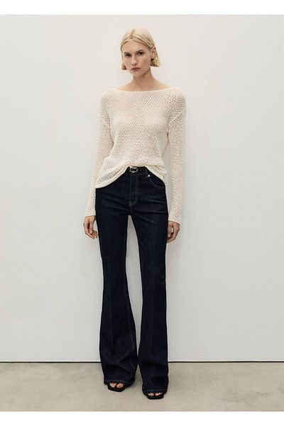 MANGO Woman Blugi Flare cu talie mijlocie