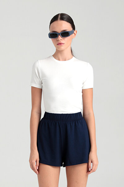 SHEISMONO Ultra Soft Round Neck Short Sleeve Blouse Ecru