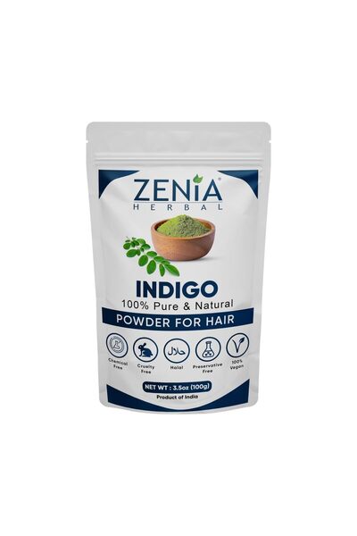 zenia مسحوق النيلي (Indigofera Tinctoria) | 3.5 أونصة (100 جرام) | صبغة شعر/لحية طبيعية ونقية 100%