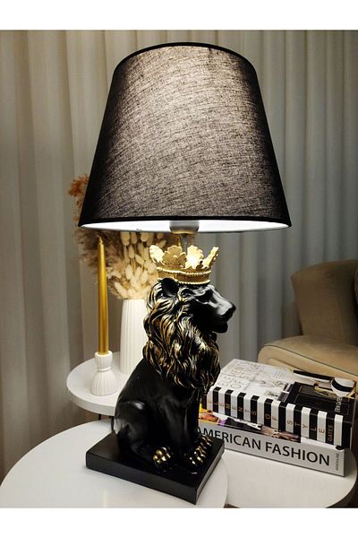 Artceal Decorative Gold Gilded Black King Lion Lampshade Trinket