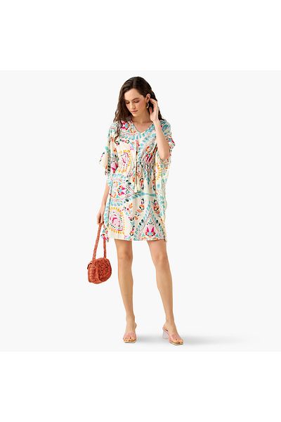 FAV Printed Kaftan Cover Up with Tie-Up and V-neck