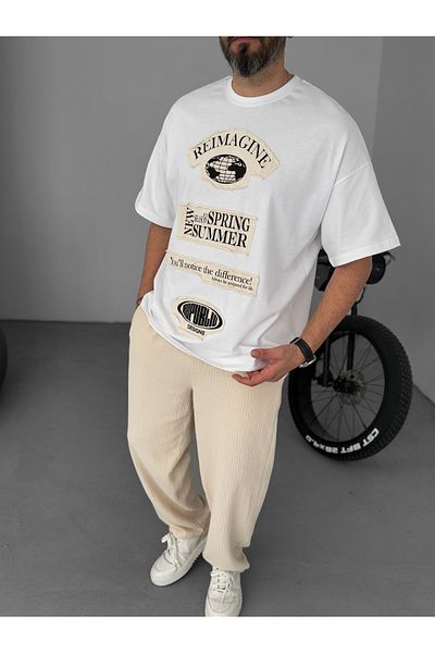 BYBASICMAN White Patched Reimagine Oversize T-Shirt Jj-18