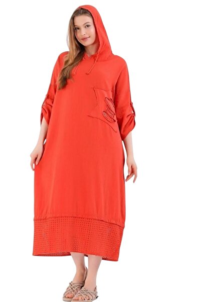 PHUTİ COLLECTION تصميم فستان من القطن بغطاء للرأس مع تفاصيل الترتر