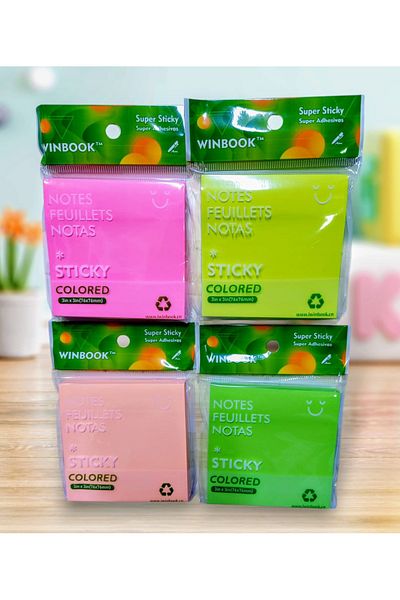 izmir yazici servis Postit Set 4 Pieces 4X100 Sheets Special Colors Candy Pink Baby Pink Green Apple Neon Yellow