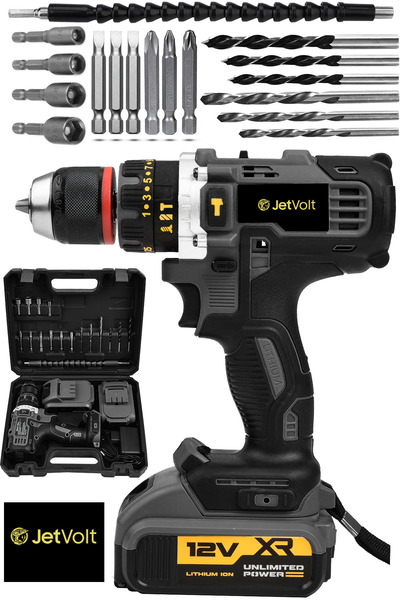 JetVolt 12v 1.5ah Çelik Şanzıman Çift Akülü Darbeli Şarjlı Matkap Akülü Vidal...